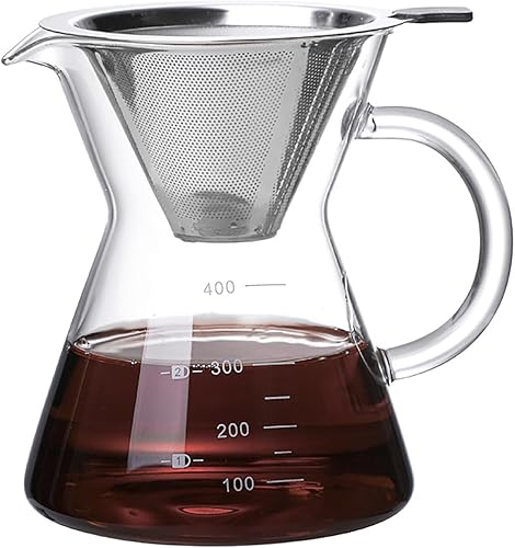 Cafetera vertida con filtro de goteo de acero inoxidable reutilizable, juego de cafetera de goteo de vidrio, jarra de café de vidrio borosilicato