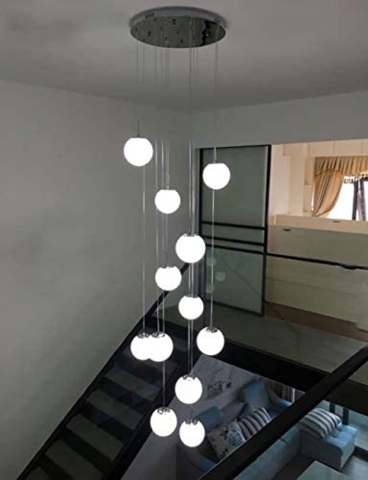 SYAXVOM 12 Glass Balls Staircase Hotel Furniture Decoration Chandelier Stair Modern Pendant Lights for Villa Duplex Long