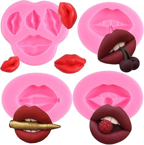 ZiXiang Moldes de silicona con temática de maquillaje, moldes para fondant, para el día de San Valentín, beso labial, lápiz labial, perfume,