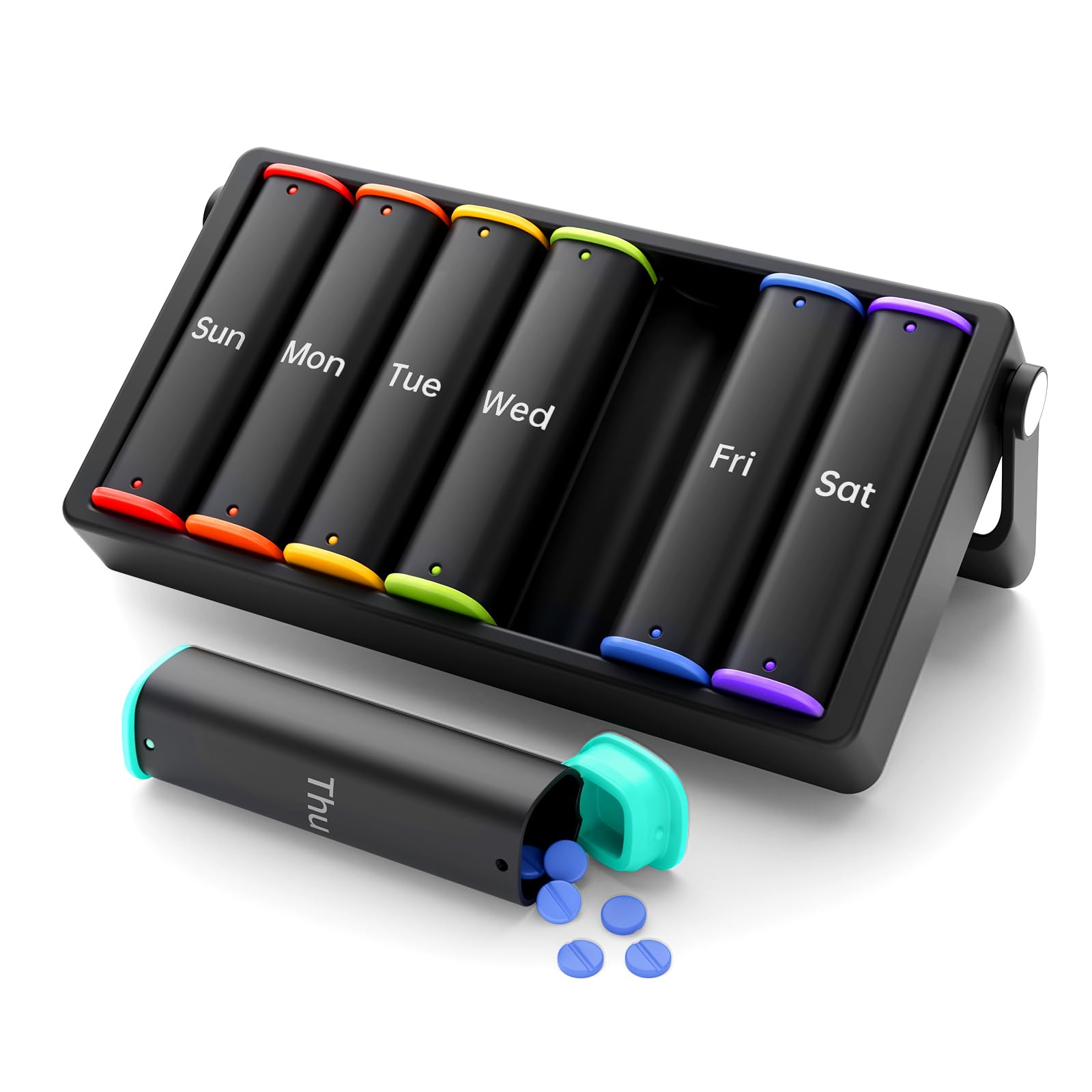 Weekly Pill Box 7 Day 2 Times a Day, Large Travel Pill Organiser, Am Pm Daily Tablet Organiser Dispenser with Rotatable Handle, Week Medication Organizer for Vitamin Supplement Storage Box