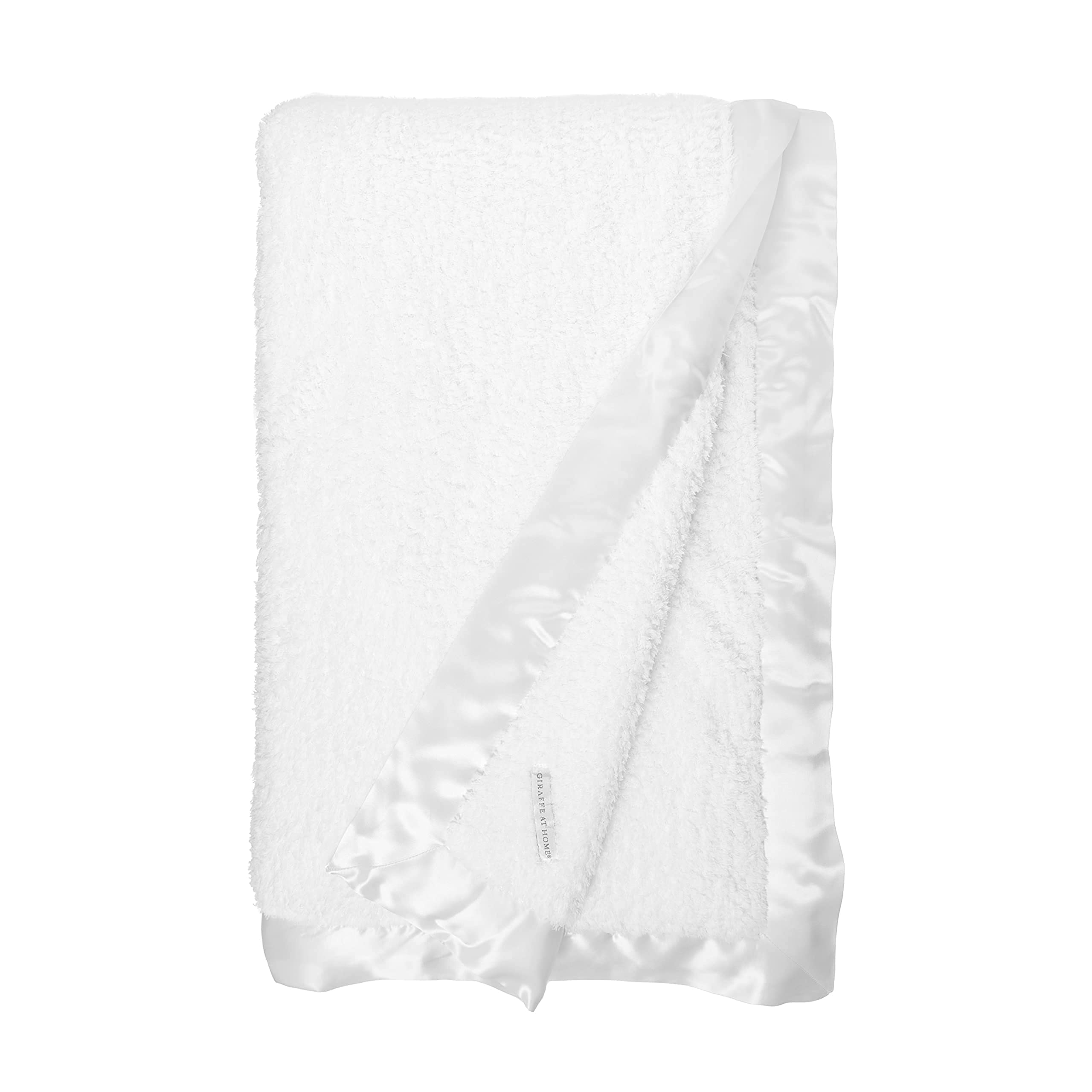 Photo 1 of Little Giraffe Blanket - Big Kid Soft Blanket with Satin Trim - Chenille Throw Blanket - Plush Kids & Toddler Blanket - Kids Gifts - 45x59" - White