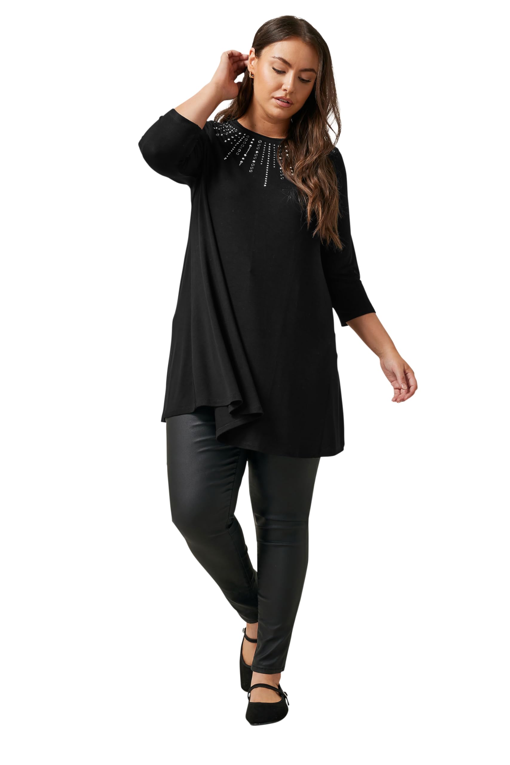 Evans Women's Black Curve Sequin Embellished Longline Top - Plus Size Curve