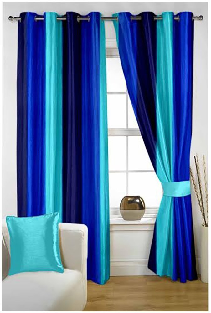 SB INDIA Polyester Long Crush Solid Pattern Patta Blackout Grommet Ring Window Curtains Parda for Living Room Bedroom Hall (4x5 Feet, Blue, Pack of 2)