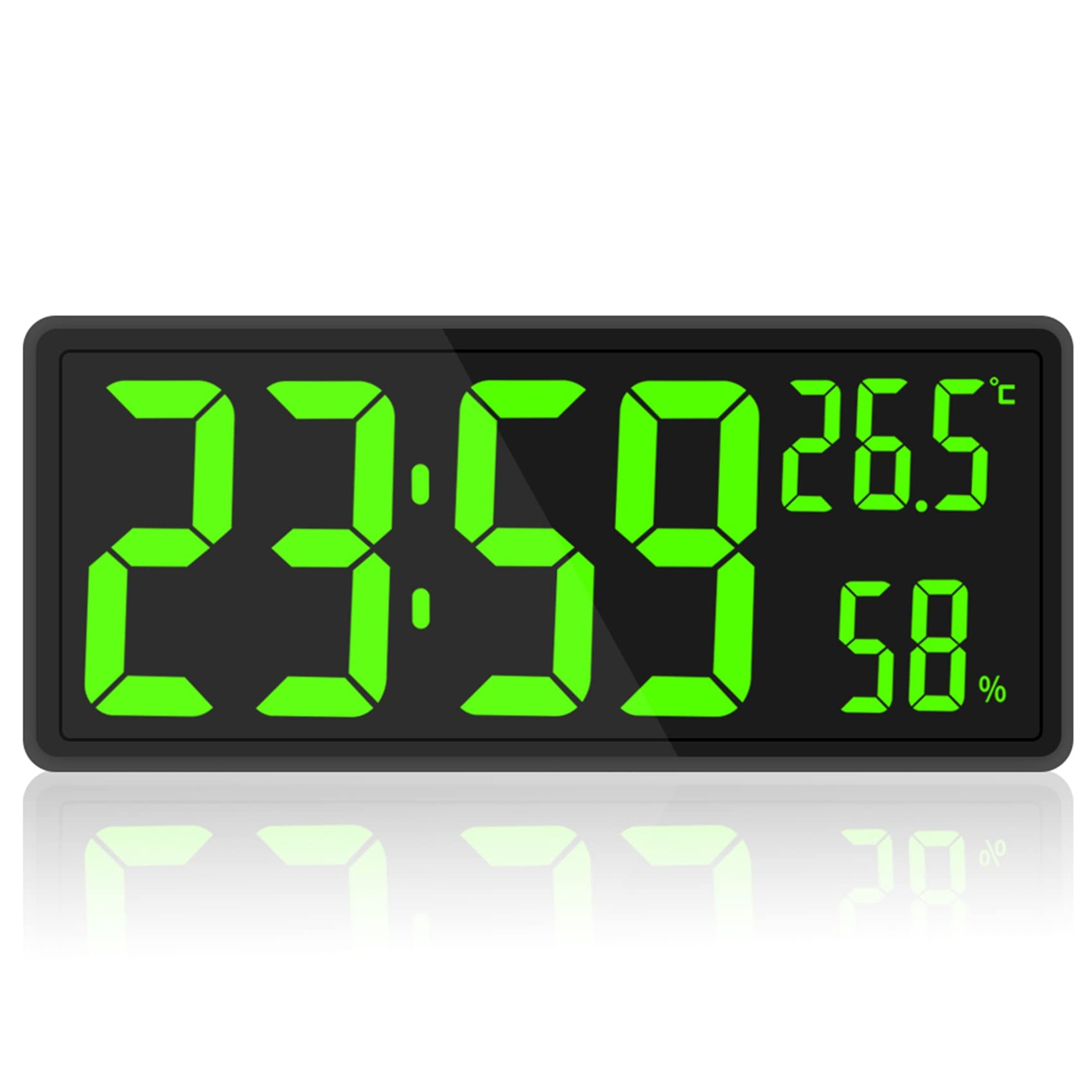 Yoiimiya Reloj de Pared Digital LED, Pantalla de DíGitos Grandes, Temperatura y Humedad Interior, para Granja, Hogar, Aula, Oficina, Verde