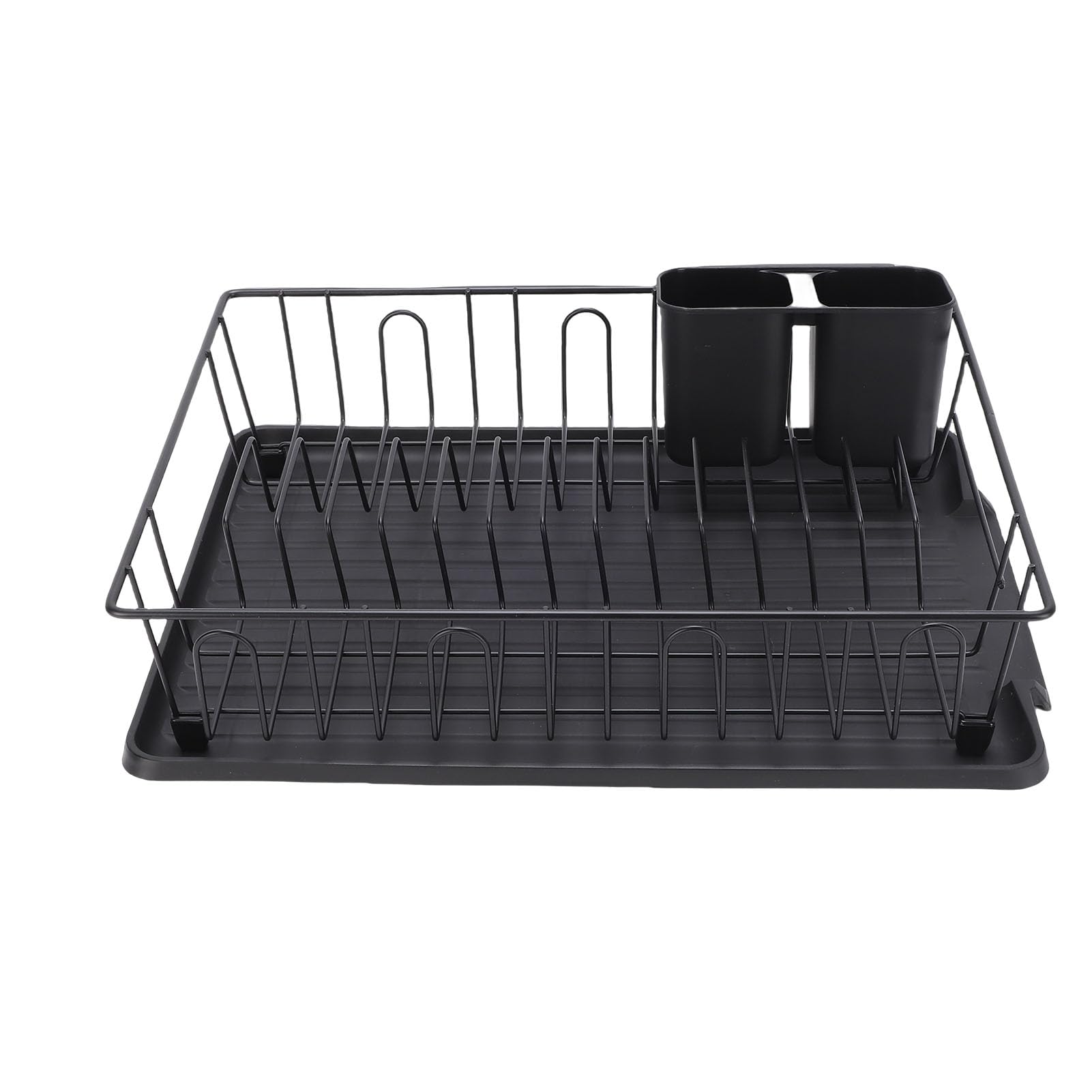 Cocoarm Geschirrtrockner, Abtropfgestell aus Eisendraht mit Abtropffläche aus ABS, 43 X 31 X 10 cm, Platzsparender Utensilienhalter für Teller, Schüsseln, Tassen auf der Küchentheke (Black)