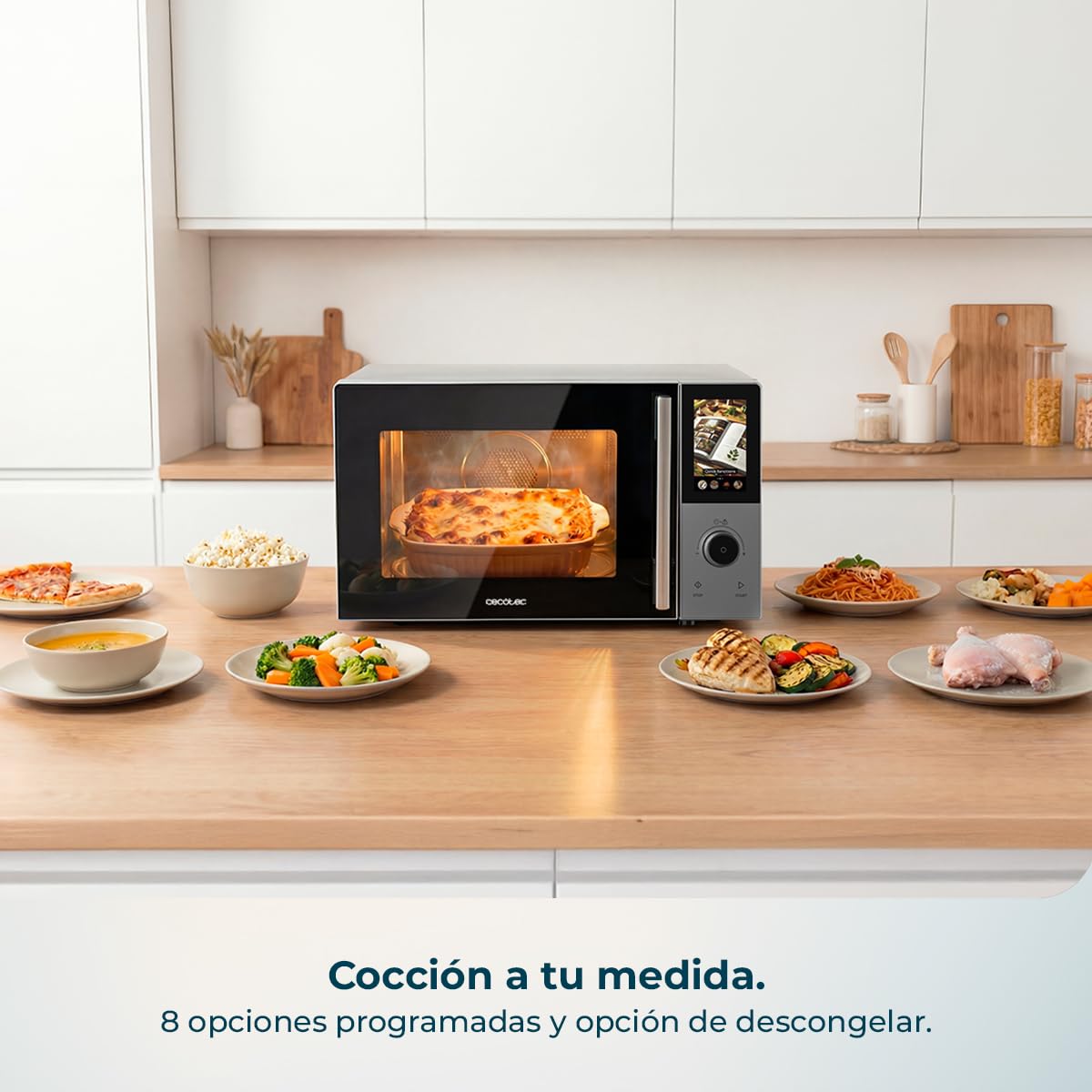 Cecotec Microondas Digital, Táctil, Convección y Grill 28L Convection 2800 Touch. 900W en 5 Niveles, Grill 1200W, Convección 2200W, 8 Programas, Plato 315mm, Temporizador y Señal de Finalización