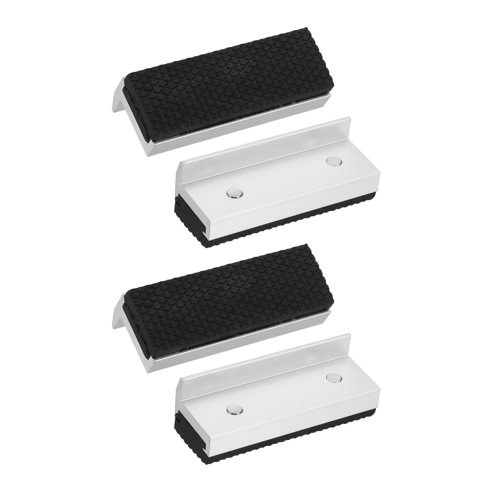 sourcing map 2 Set Vise Jaw Pads 3" Aluminum Magnetic Vise Soft Jaws Standard Anti-Scratches Vice Covers Tools for DIY Making Woodworking Clamping Plumbing, Silver/Black