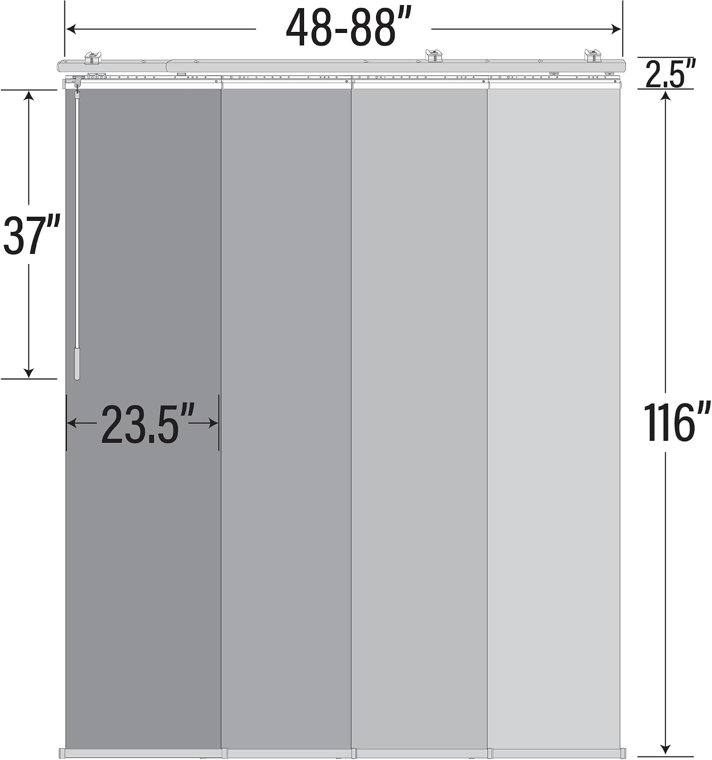 Candido 4-Panel Single Rail Panel Track Extendable 48"-88" W x 116" H, Panel Width 23.5"