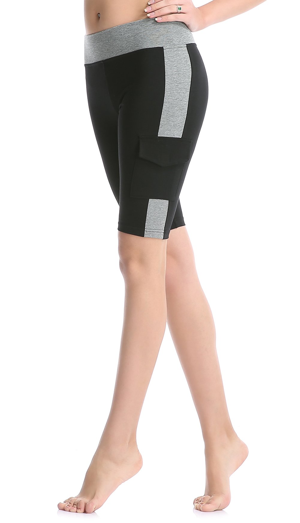 Women's Cotton Workout Bike Yoga Shorts - Tummy Control M Gray