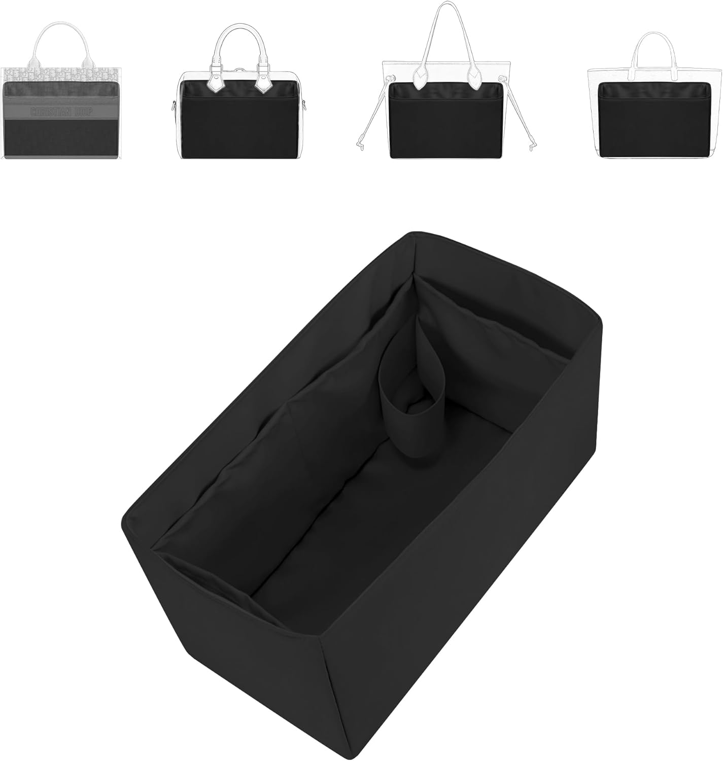 19ニート薄型シルキー財布オーガナイザーインサート防水ナイロン表面とサテンの裏地ネヴァーフルスピーディL.ongchampなどにフィット(Lサイズ、ブラック)