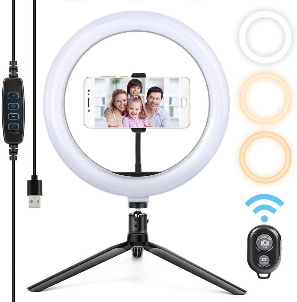 HMTE Luce di riempimento per Selfie con Luce ad Anello con Luce ad Anello a LED dimmerabile da 10 Pollici con treppiede