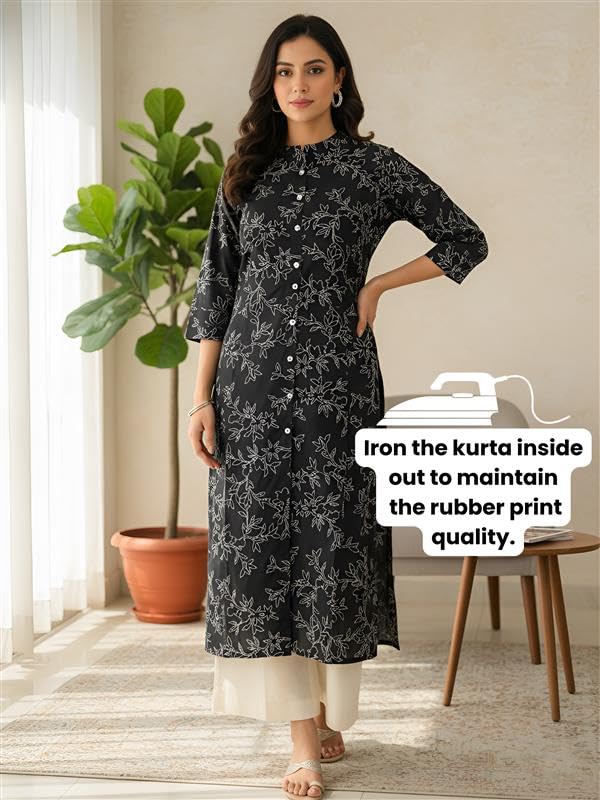 Image of Yash Gallery Women's Pure Cotton White Floral Rubber Print A-line Kurta Pant Set with Dupatta with Fancy Front Buttons, One Side Functional Pocket