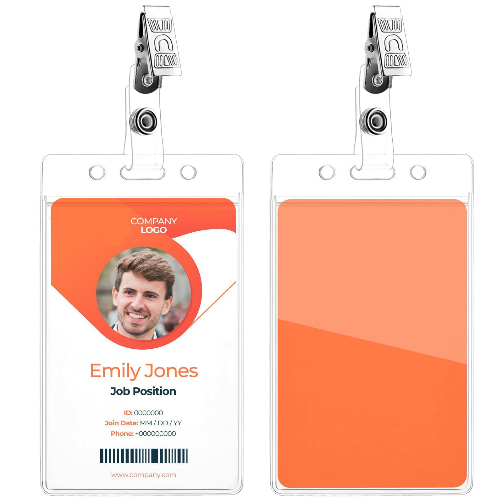 Clear ID Badge Holder with Metal Badge Clips, 2 Pack Soft Plastic Badge Card Sleeves Waterproof Credit Card Protector Transparent Name Card Case for Nurses Office School (Vertical)