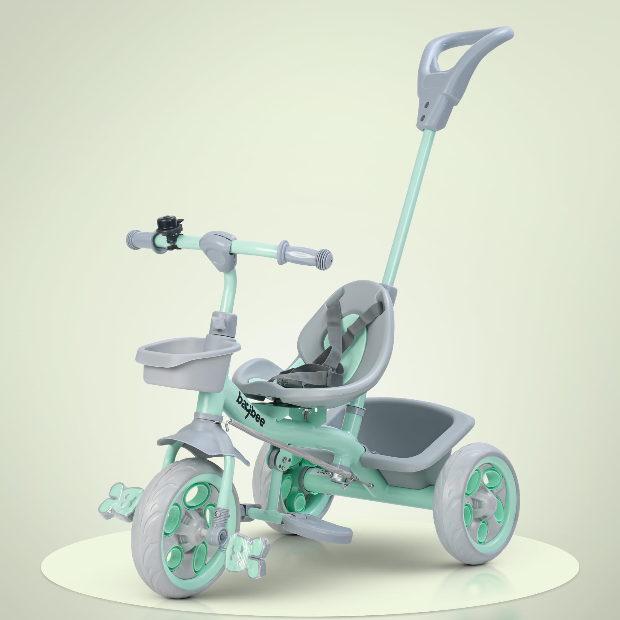 Baybee Beagle Pro 2 in 1 Baby Tricycle for Kids, Plug N Play Tricycle with Parental Push Handle, Eva Wheels, Footrest & Baskets | Kid Cycle Trikes | Baby Cycle for Kids 2 to 5 Years (Green)-image-7
