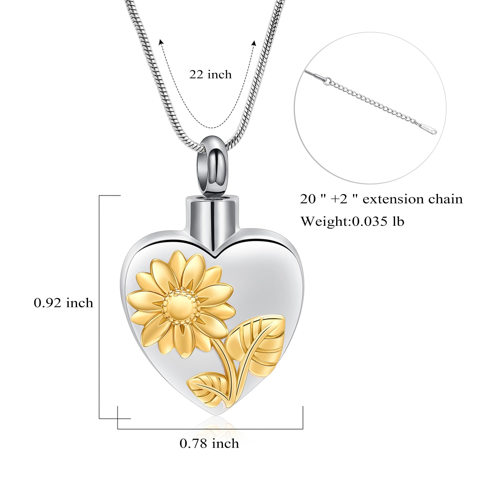 VCCWYQK Sunflower Heart Urn Necklace for Ashes Stainless Steel Daisy Flower Urn Necklace for Ashes Memorial Keepsake Jewelry for Human - Image 2