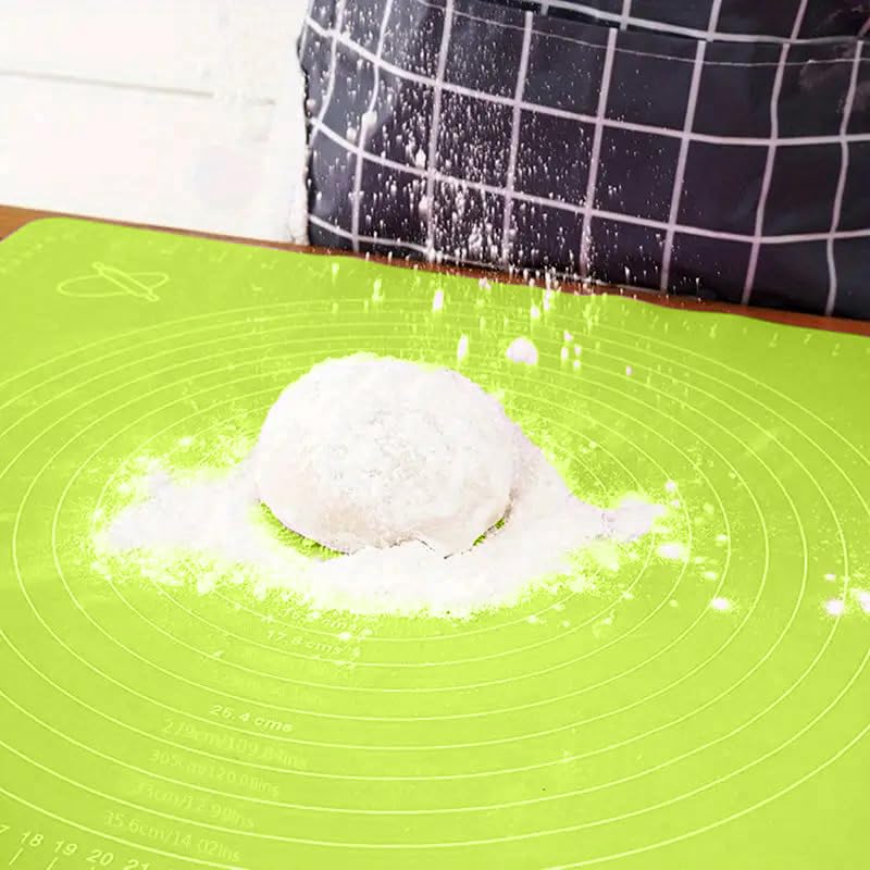Image of LivingBasics 50x40 cm Silicone Roti Rolling Mat for Kitchen Non-Stick Chapati Dough Aata Kneading Mat with Measurement Guides /Food Grade Pad for Roti, Pizza, Paratha & Pastry (Green, Pack of 1)