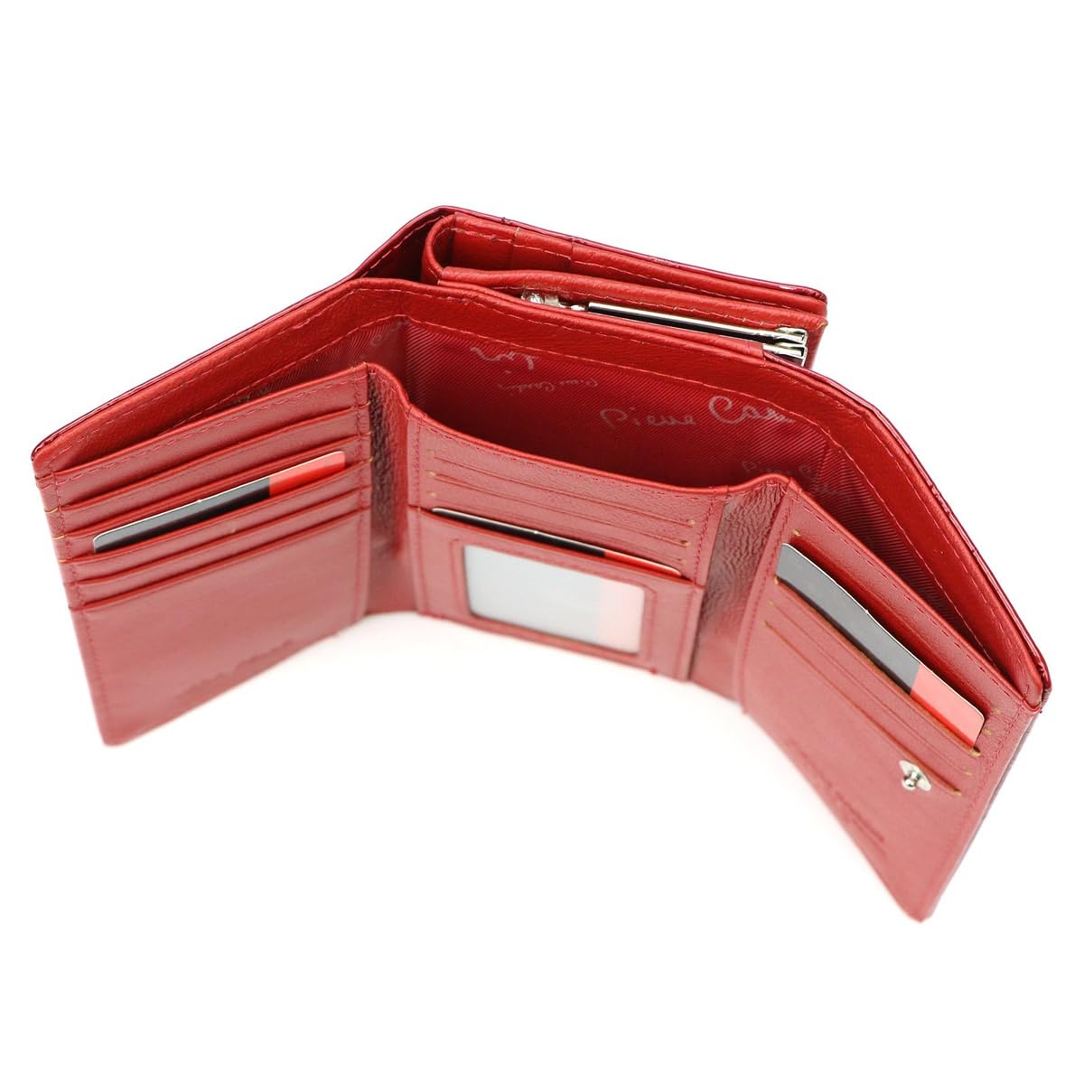 Pierre Cardin Cartera Mujer 100% Cuero Natural Gran Bolsillo de Moneda con Cierre Bolsillo de Tarjeta Cómodo Funcional Elegante Moderno, rojo, LEAF, Clásico