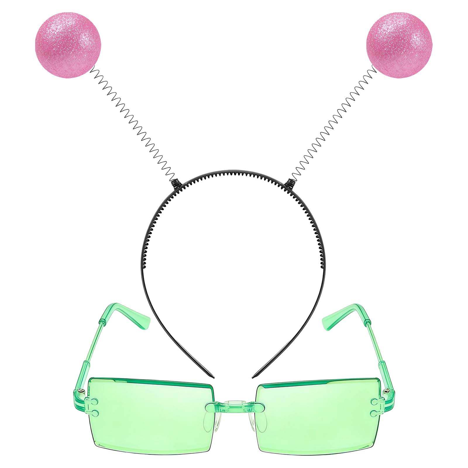 XNHIU 2 Pcs Anime Costumes Accessories Set Cosplay Headwear Include Green Sunglasses Pink Hairband for Cosplay Party Halloween Theme