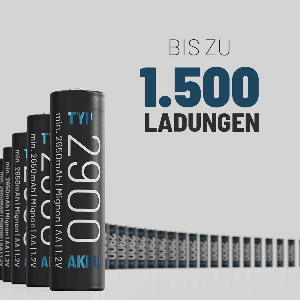 ABSINA Akumulator AA Mignon 2900-32x NiMH do ponownego ładowania bateria AA z min. 2650 mAh & 1,2 V – akumulatory AA do urządzeń o dużym zużyciu energii - baterie AA idealne do lampy błyskowej, Wii & Xbox Controller | Zestaw 32 baterii AA do urządzeń o wy
