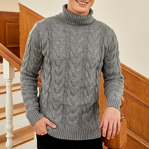 Men's Mock Turtleneck Sweater Casual Cable Knit Long Sleeve Pullover Sweater Slim Fit Twist Knit Sweater3