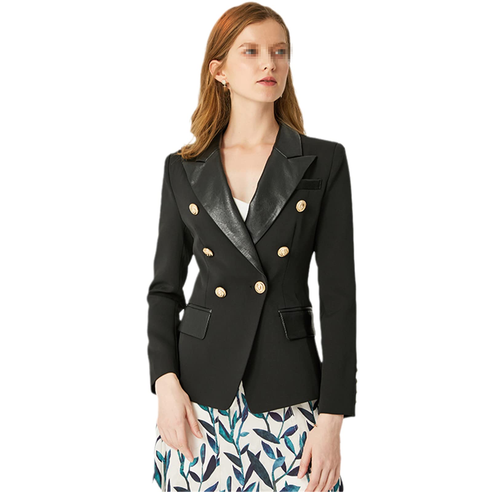 Primavera Autum PU Cuero Collar Slim Negro Blazer Clásico Formal Blazers Chaqueta