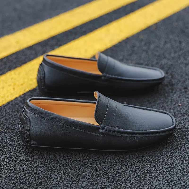 Mens Loafers Solid Color Leather Penny Driving Loafers Flat Heel Slip Resistant Lightweight Casual Slip-ons2