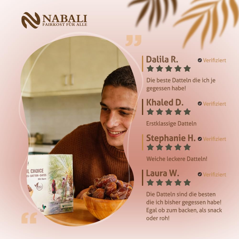 NABALI FAIRKOST Datteri Khudri | Prodotti di qualità - 100% naturali aromatici freschi orientali delicati e vegani | Datteri Khudri mielati e caramellati | Origine: Qassim (1kg)