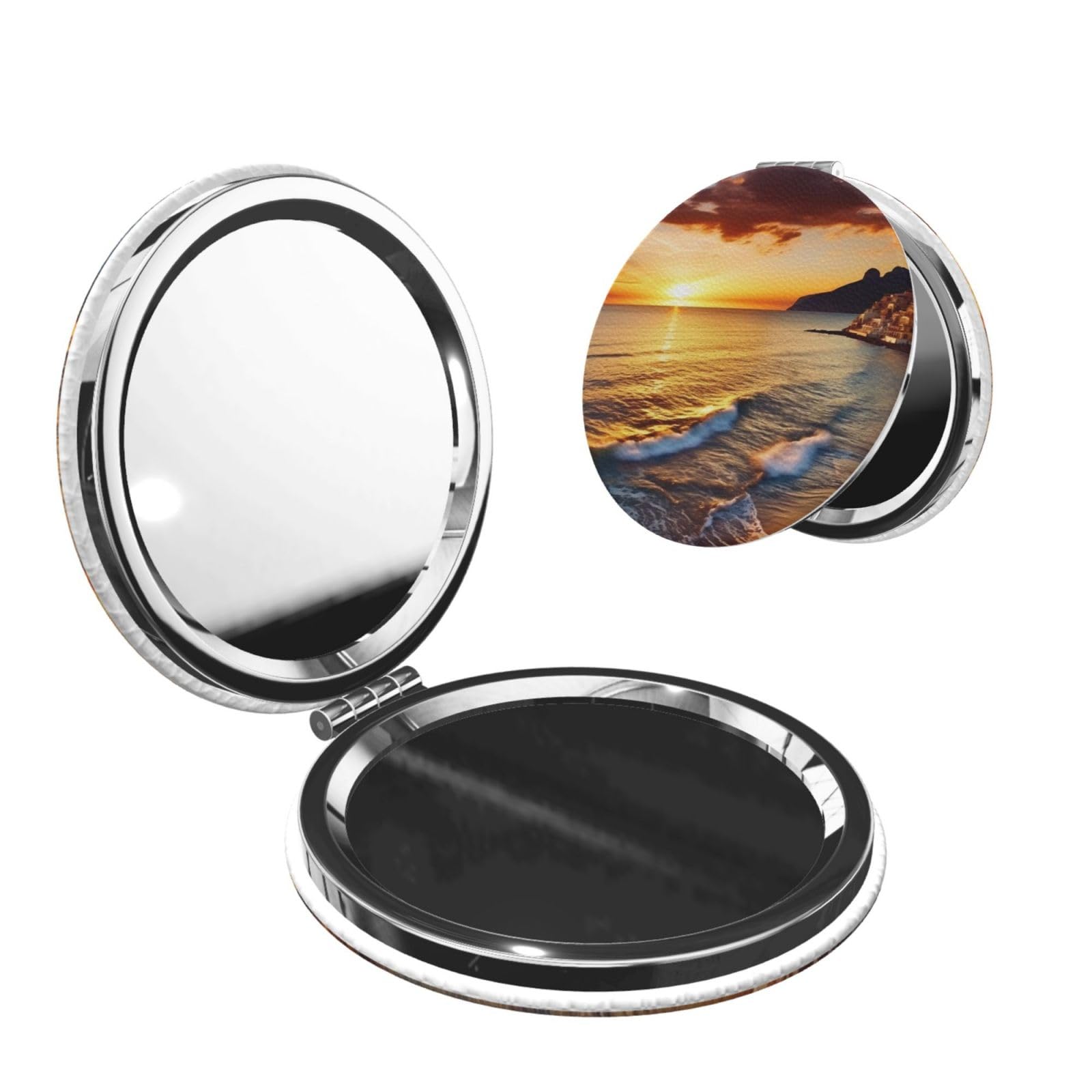 DWVTSLH Seaside Sunset Compact Mirror for Purse, Double-Sided 2X/1X Magnifying Mirror for Women Men, Travel Makeup Mirror for Handbag, Handheld Vanity Mirror for Gift
