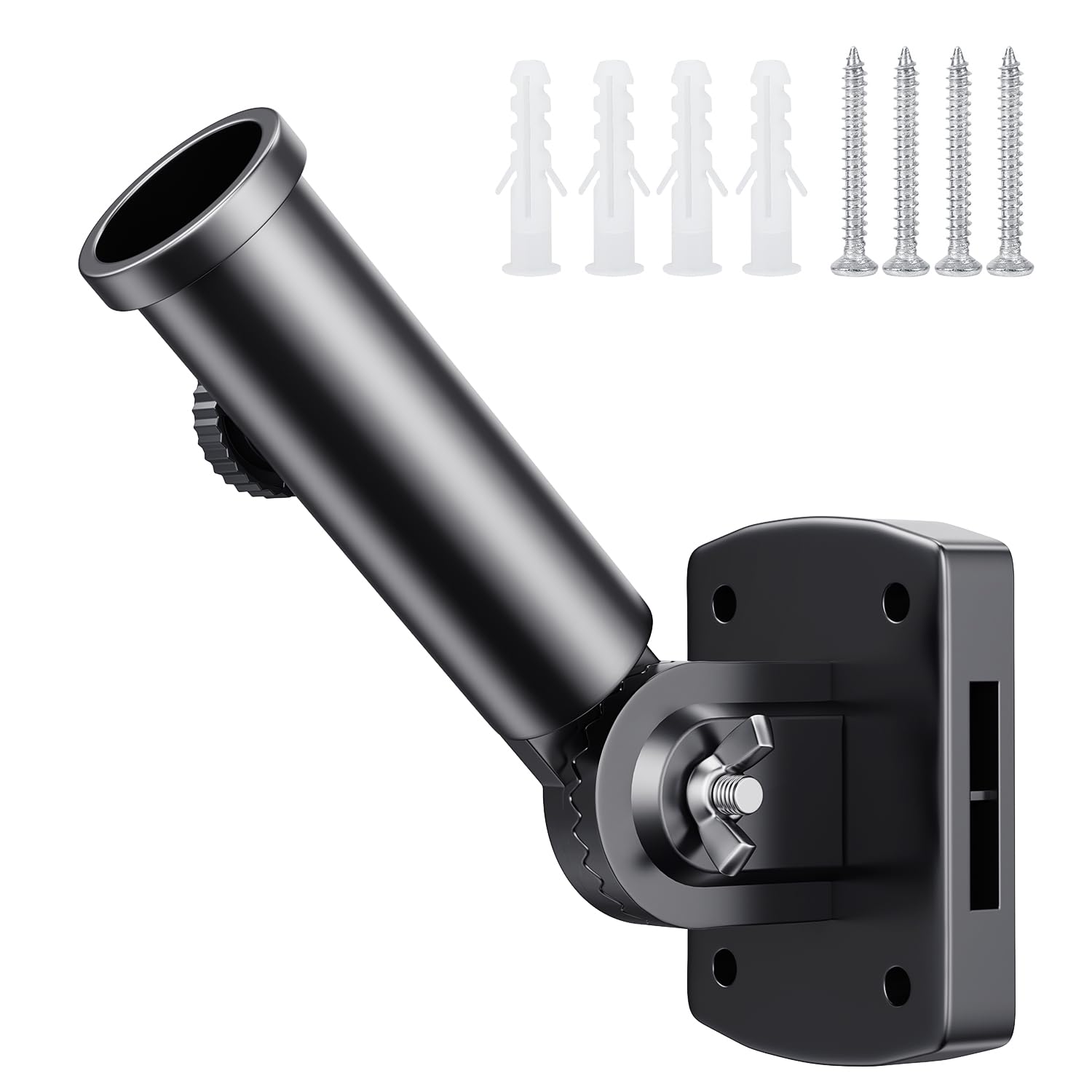 Flag Pole Holder for Outside House, hogardeck Adjustable Flagpole Bracket, Multi-Position Mounting Bracket with Hardwares, Premium Aluminum Alloy Strong and Rust Free Flagpole Holder (Black)