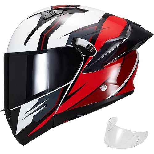 Modular Motorcycle Helmet Dual Visor Flip Up Full Face Helmets SJ-809 DOT Approved for Adults Men Women (Gloss Velocity, XXL)