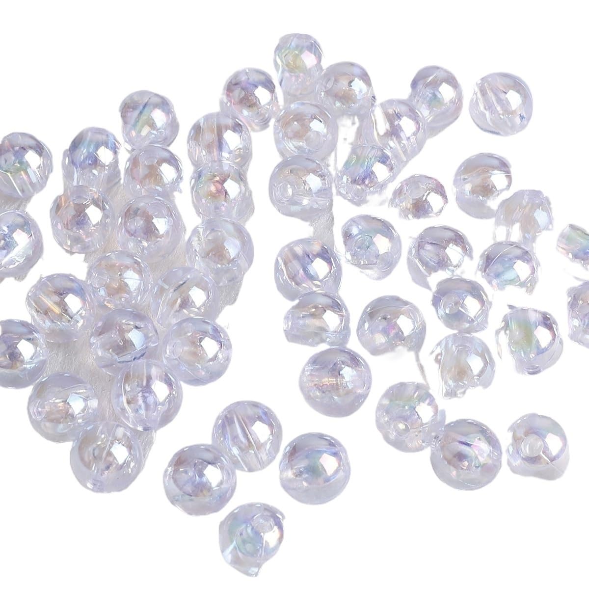 JINFEUGE 6/8/10Mm Loose Acrylic Beads Rainbow Ab Color Round Clear Beads,for Jewelry Making DIY Bracelet Necklace Earrings/Clear/6Mm 100Pcs