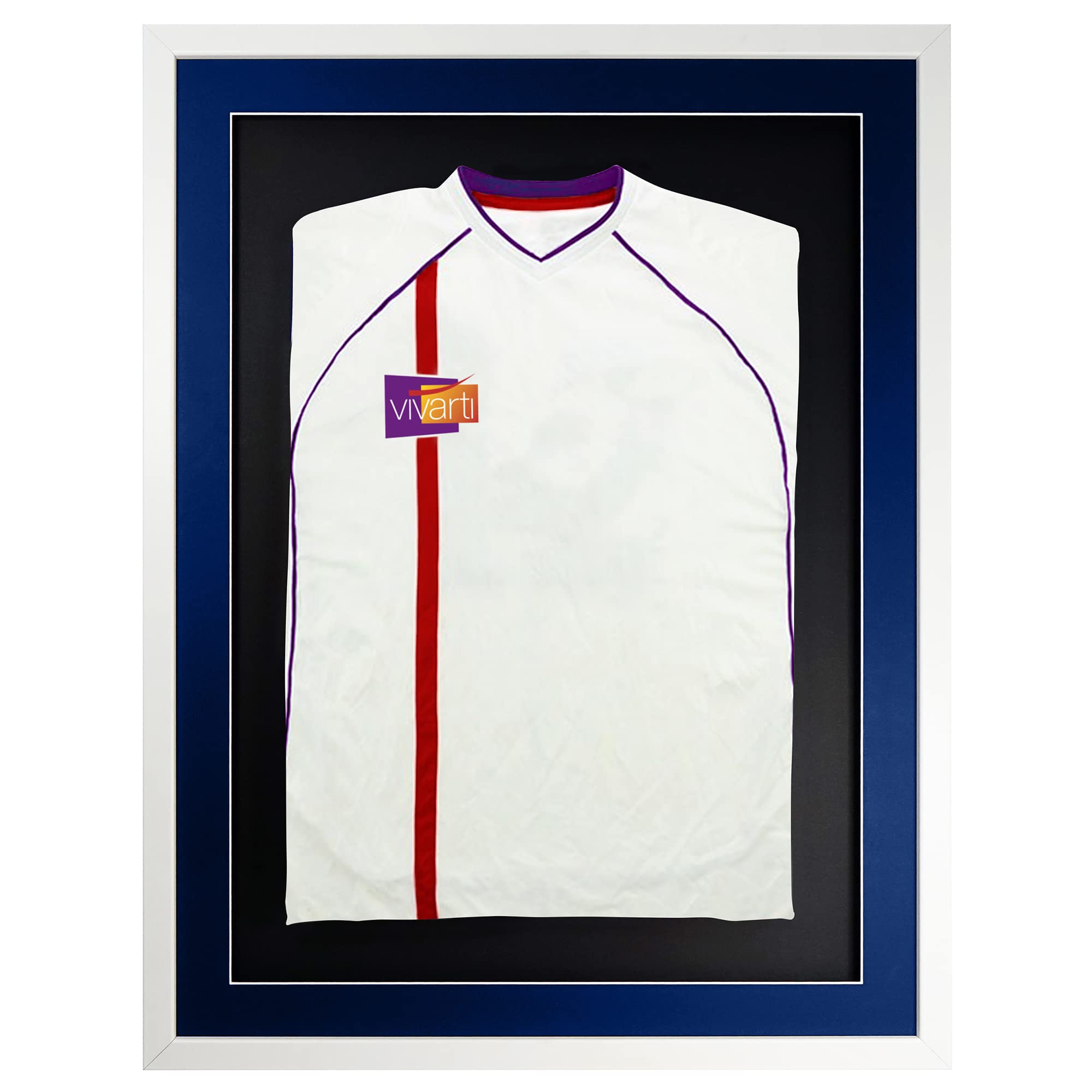 Vivarti Marco de Exhibición 3D para Camisa de Fútbol 60x80 cm Blanco Brillante Soporte Azul