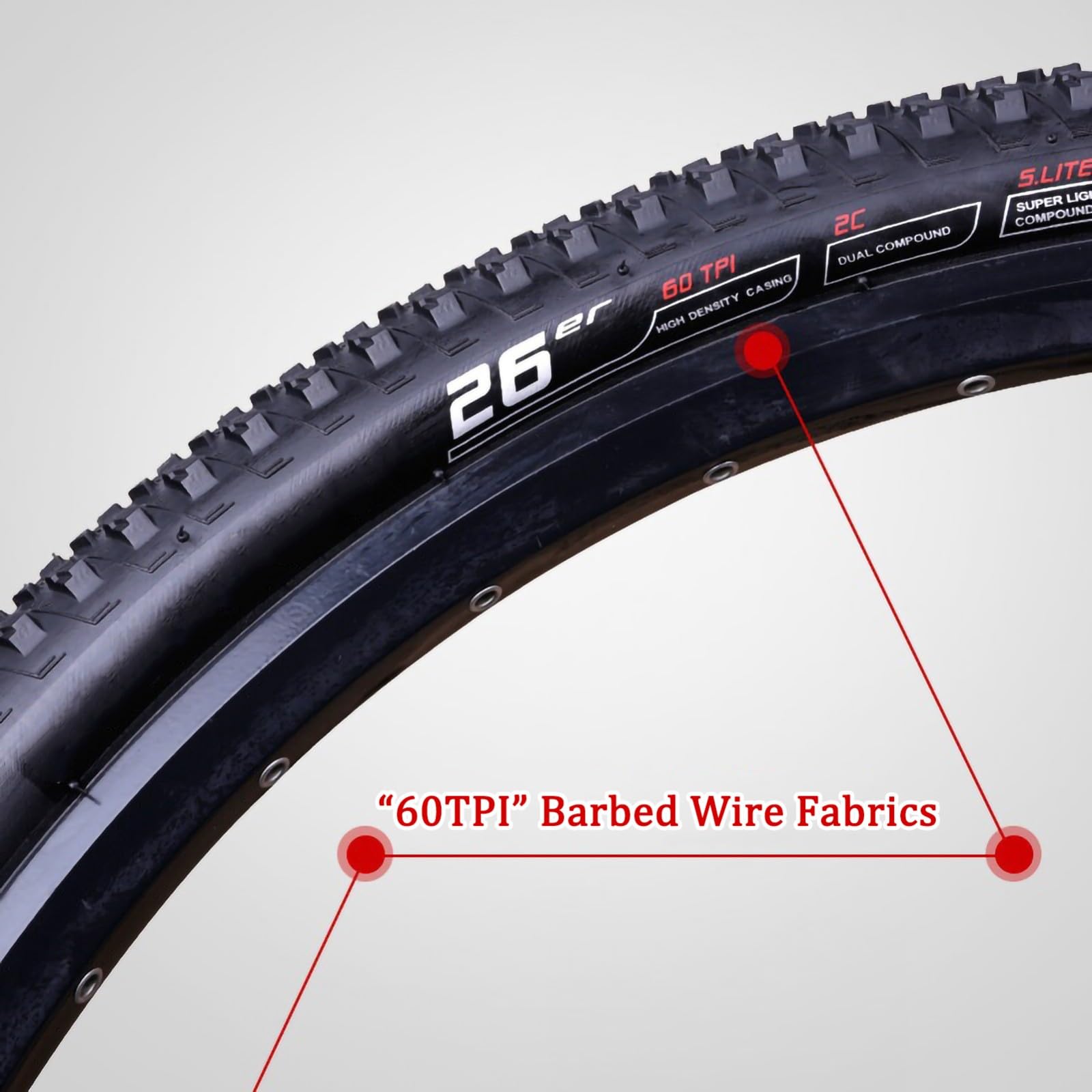Cubiertas MTB 26/27.5/29 Pulgadas, Par Plegable Gomas 26/27.5/29 x 1.95 Pulgadas 60 TPI, Neumático Bicicleta Carretera - para MTB Electro Bici Hibrida Montaña