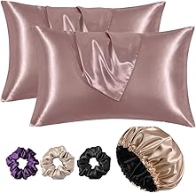 Women's 2 Satin Pillowcase 1 Satin Silk Bonnet for Hair with 3 Premium Scrunchies, Adjustable Silk Hair Cap with Ribbon for Sleeping, Curly Hair| Satin Pillow Cover for Hair and Skin