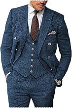 Solovedress Anzüge für herren 3 Teilig Klassischer Smoking Tweed-Wolle für Hochzeit (Blazer +Weste+ Hose)