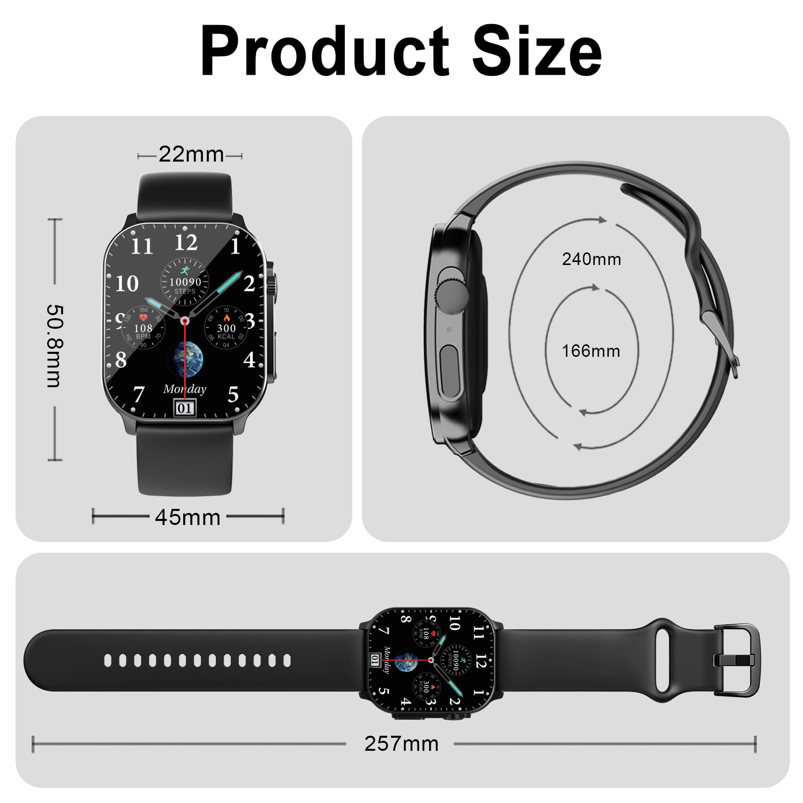 Smartwatch Damen Herren 2.01" HD AMOLED Curved Bluetooth-Anrufe Fitnessuhr Pulsmesser Schlafmonitor Schrittzähler IP68 Wasserdicht Lange Akkuleistung