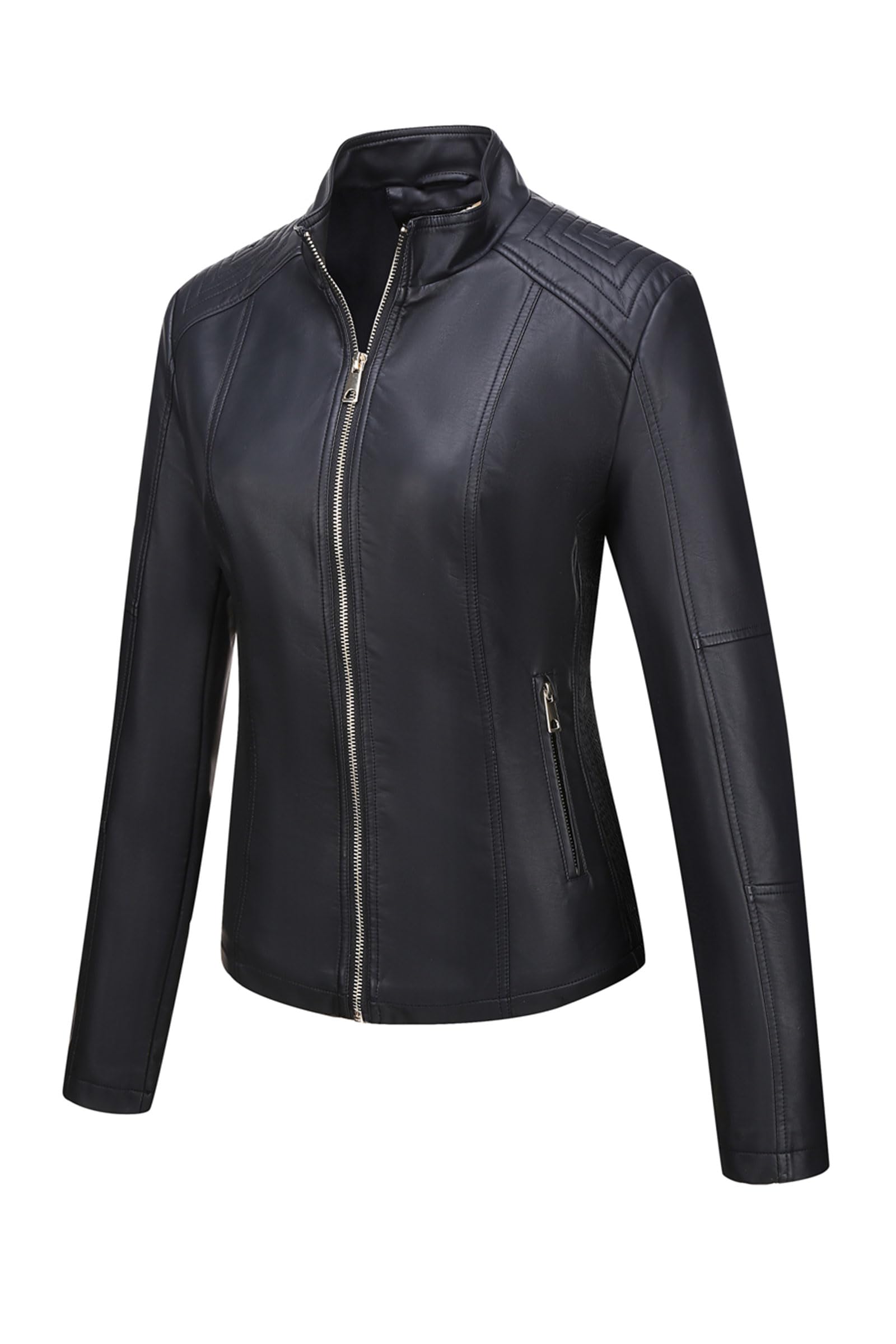 BELLIVERA Giacca Corta da Donna in Pelle PU, Giacca Tasche con Cerniera, Giacca in Pelle PU per l'autunno e l'inverno