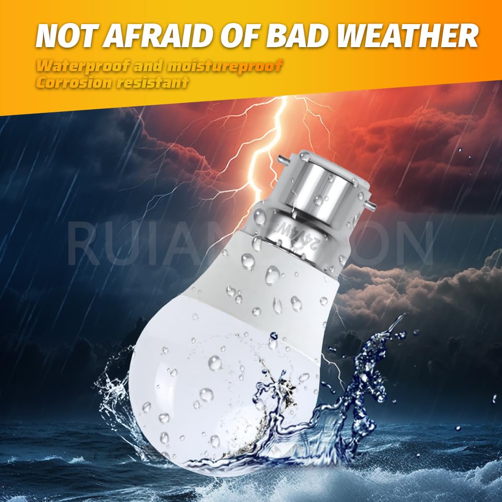 Ruiandsion Bombilla B22 formato C45 de 4W, esferas luminosas de baja tensión 24V Blanco Cálido, repuesto para iluminación naval, paquete de 10 unidades