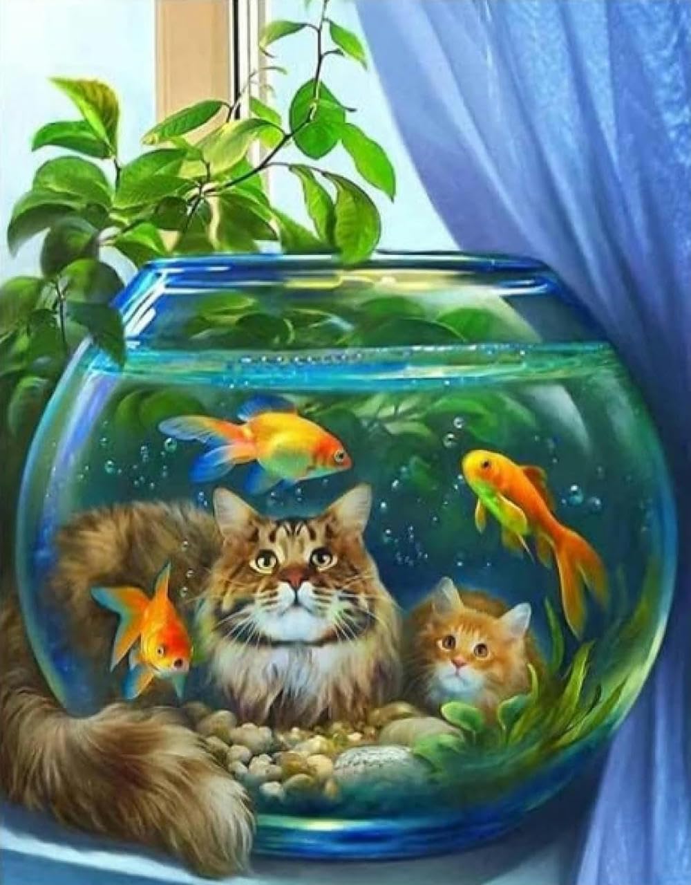 Cross Stitch Embroidery Kit Advanced Home Decoration Stamped Cross Stitch Kit Cat Goldfish 11CT Adult Embroidery Pattern Printing DIY Popular Advanced Beginner - 40 x 50cm