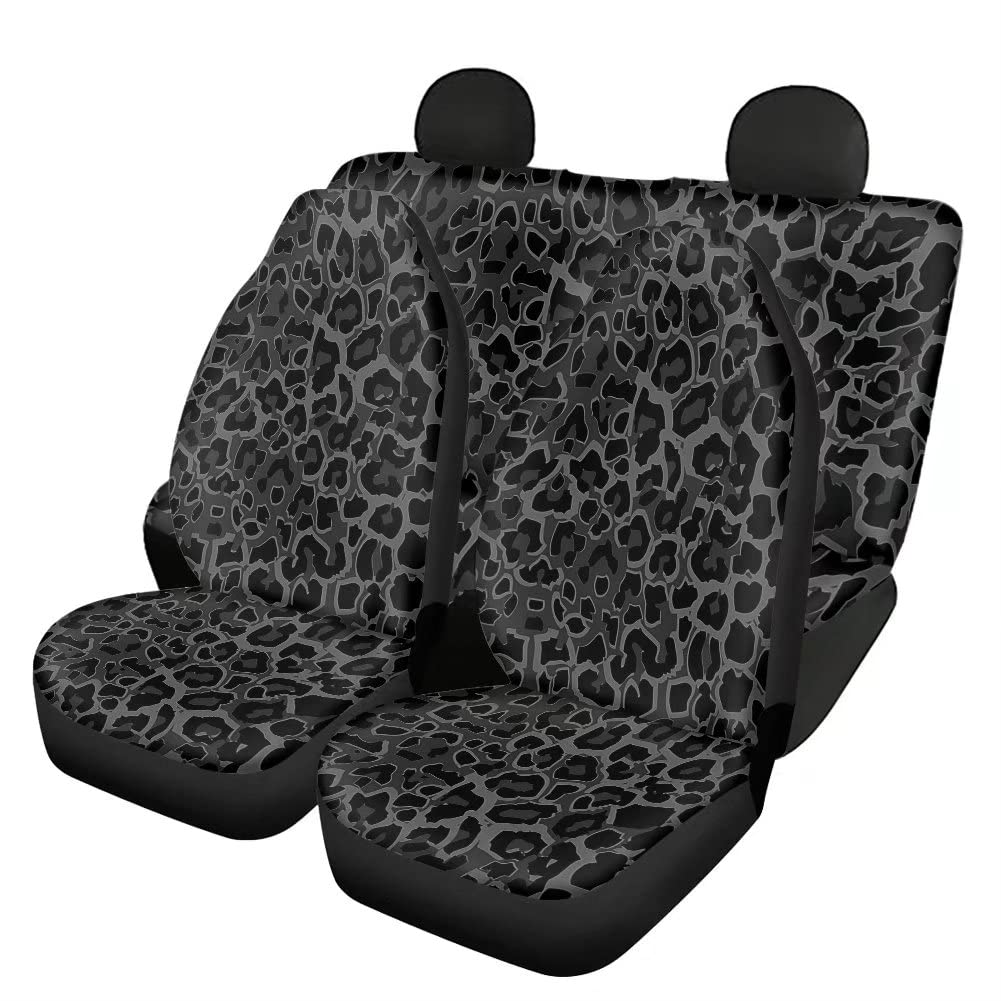 HUGS IDEA - Set completo di 4 coprisedili per auto con stampa leopardata nera classica, in poliestere elasticizzato, con schienale alto, design di ghepardo selvaggio