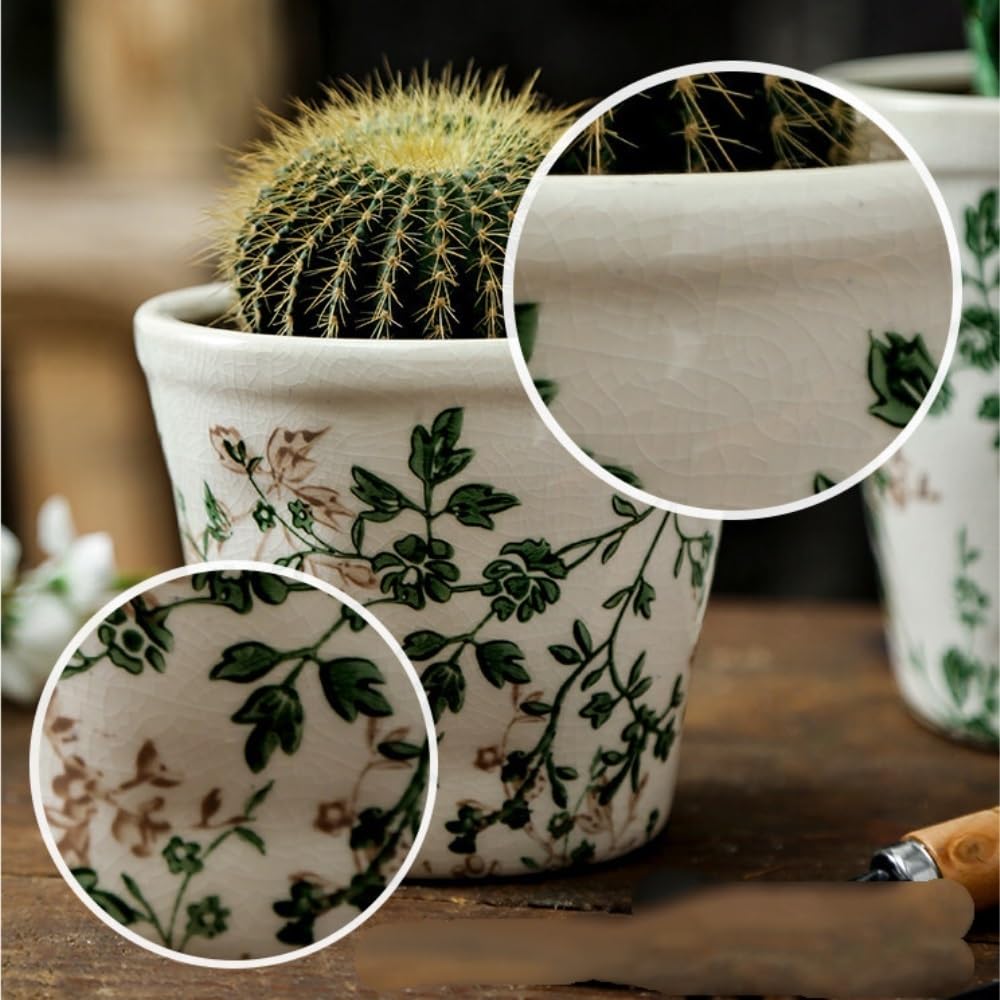 Fioriera in ceramica con vassoio in plastica con foro di drenaggio, vaso for piante da interno/esterno(Large)