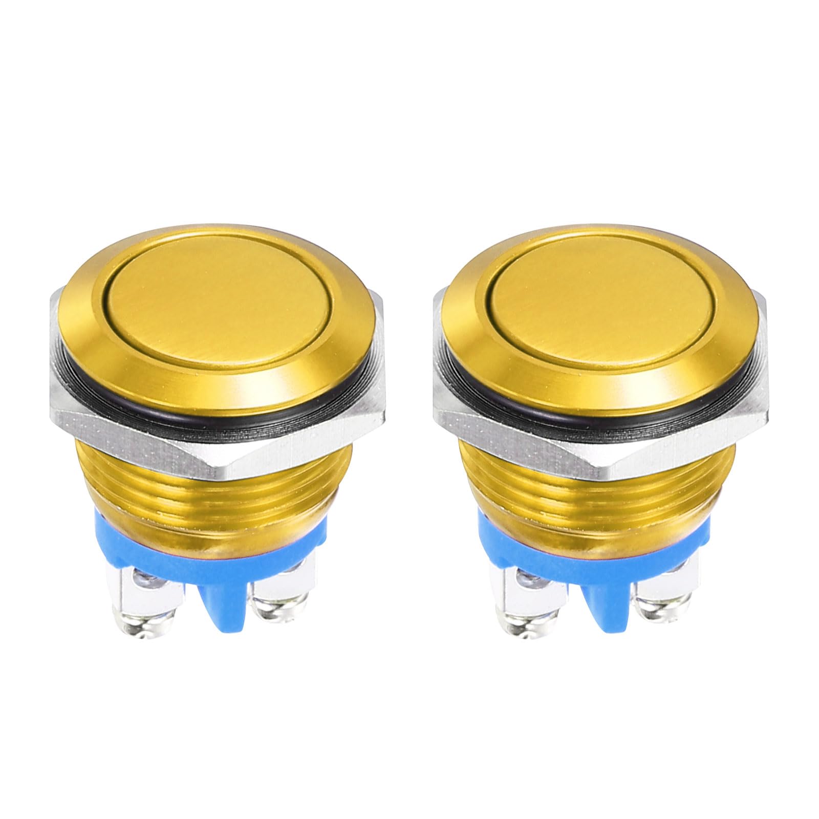 DMiotech 16mm / 5/8" Aluminium Alloy Momentary Push Button Switch Flat Head 250V 5A Gold Shell with Screw Foot 1NO for Car Boat Systems Custom Setups 2Pcs