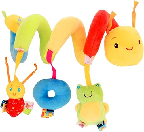 Baby Stroller Toy Pull String Hanging Car Seat Toy Play Gym, Plush Stuffed Animal with Colorful Smiling Plushies for Stroller, Crib