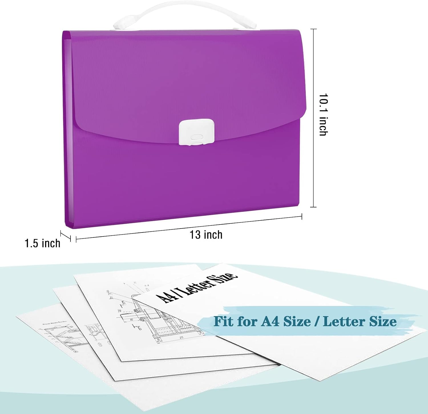 Purple Accordion Folder Letter Size 13-Pocket Expanding File Folder Accordion File Organizer Document Folder Organizer A4 Size File Folders with Handle for School, Office, Home