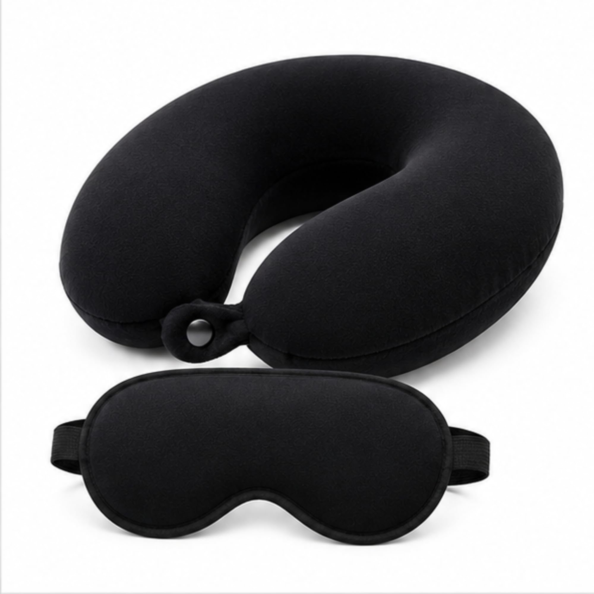 govind enterprises black travel neck cushion with button closure | soft thread fabric u shape pillow | premium fiber filled compact travel accessory for men & women