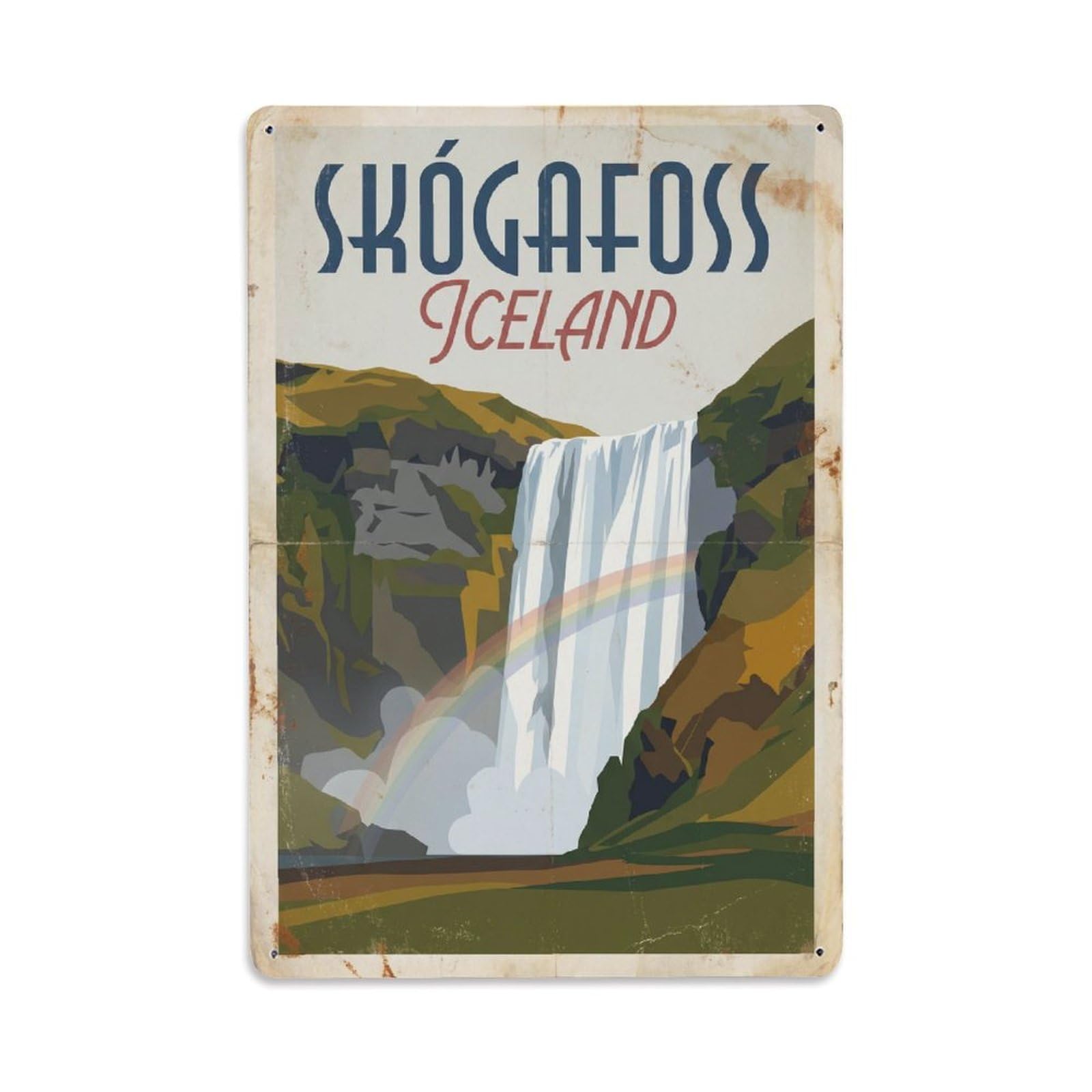 Gead 8X12inch Style Vintage Travel Skogafoss Iceland Cascade Metal Tin Sign