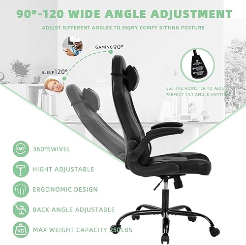 Miniatura 5 de Silla de juegos grande y alta, silla ergonómica de escritorio para computadora, cómoda silla de oficina ajustable de altura ajustable con soporte