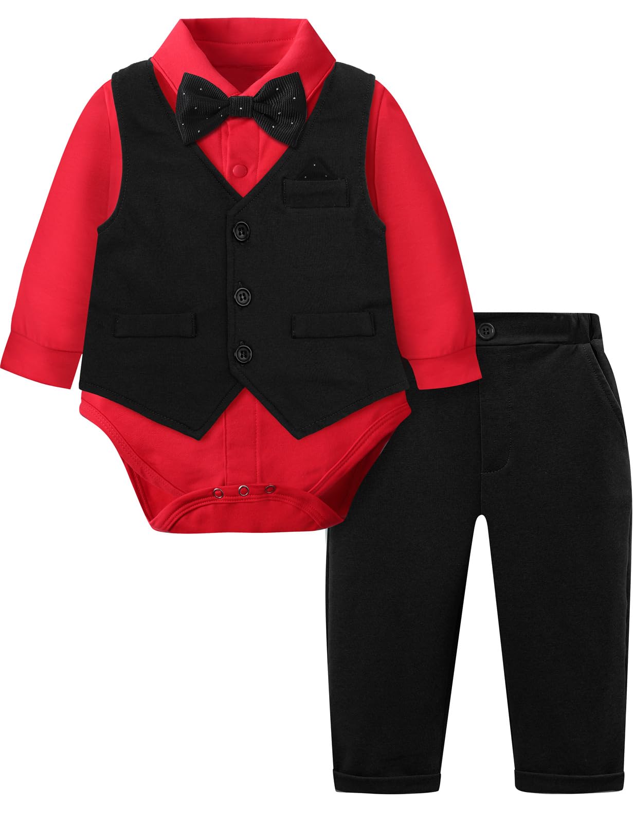 mintgreen Costume Noël Bebe Garcon, Mariage Gentleman Body Gilet Vêtements Ensemble, Rouge & Noir, 6-9 Mois, 70