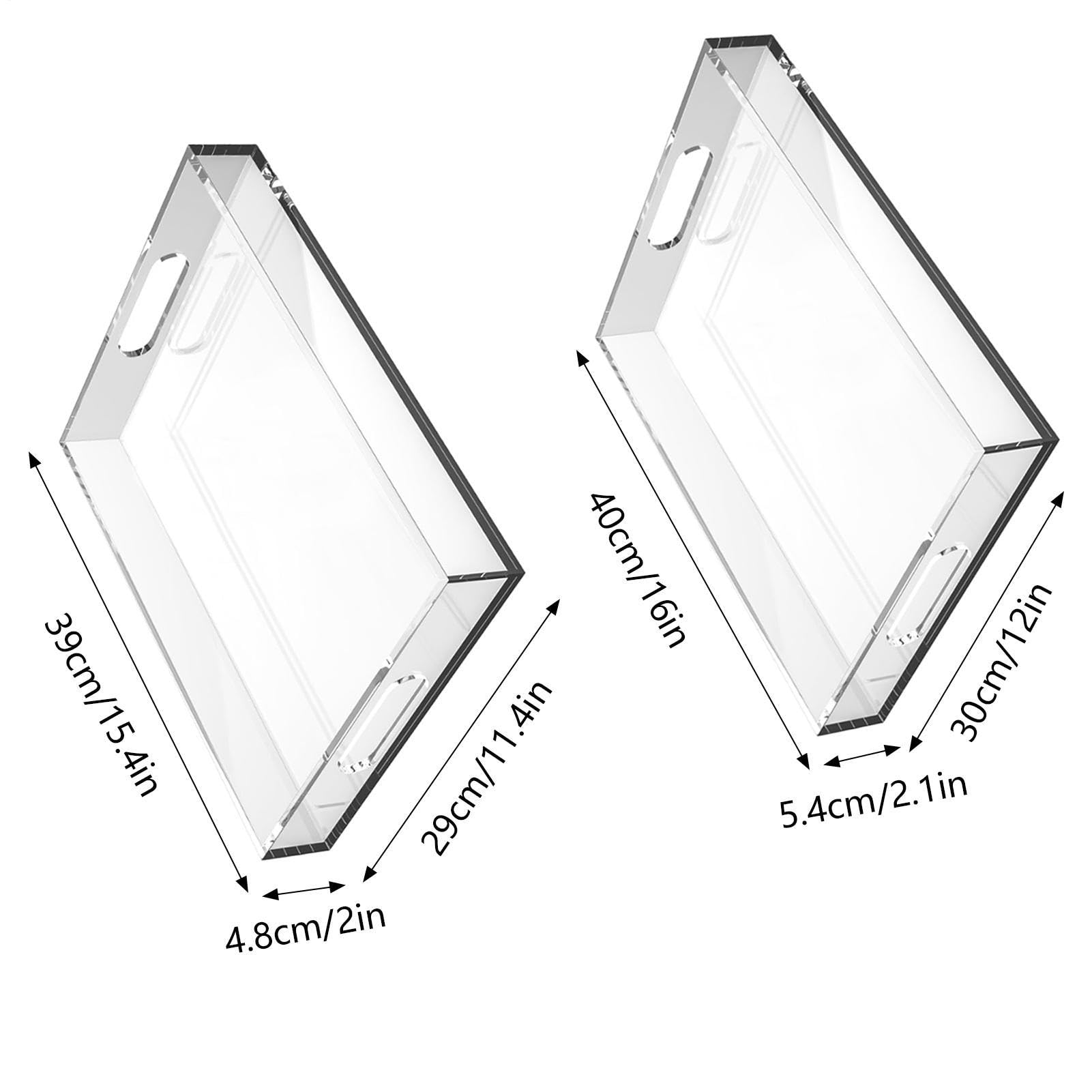 Bandejas de Acrílico Juego de 2 con asas, grande e impermeable | Bandeja de Servicio Antideslizante de Acrílico para Snacks, Cafetería, Comedor, Postres, Mesas de Centro y