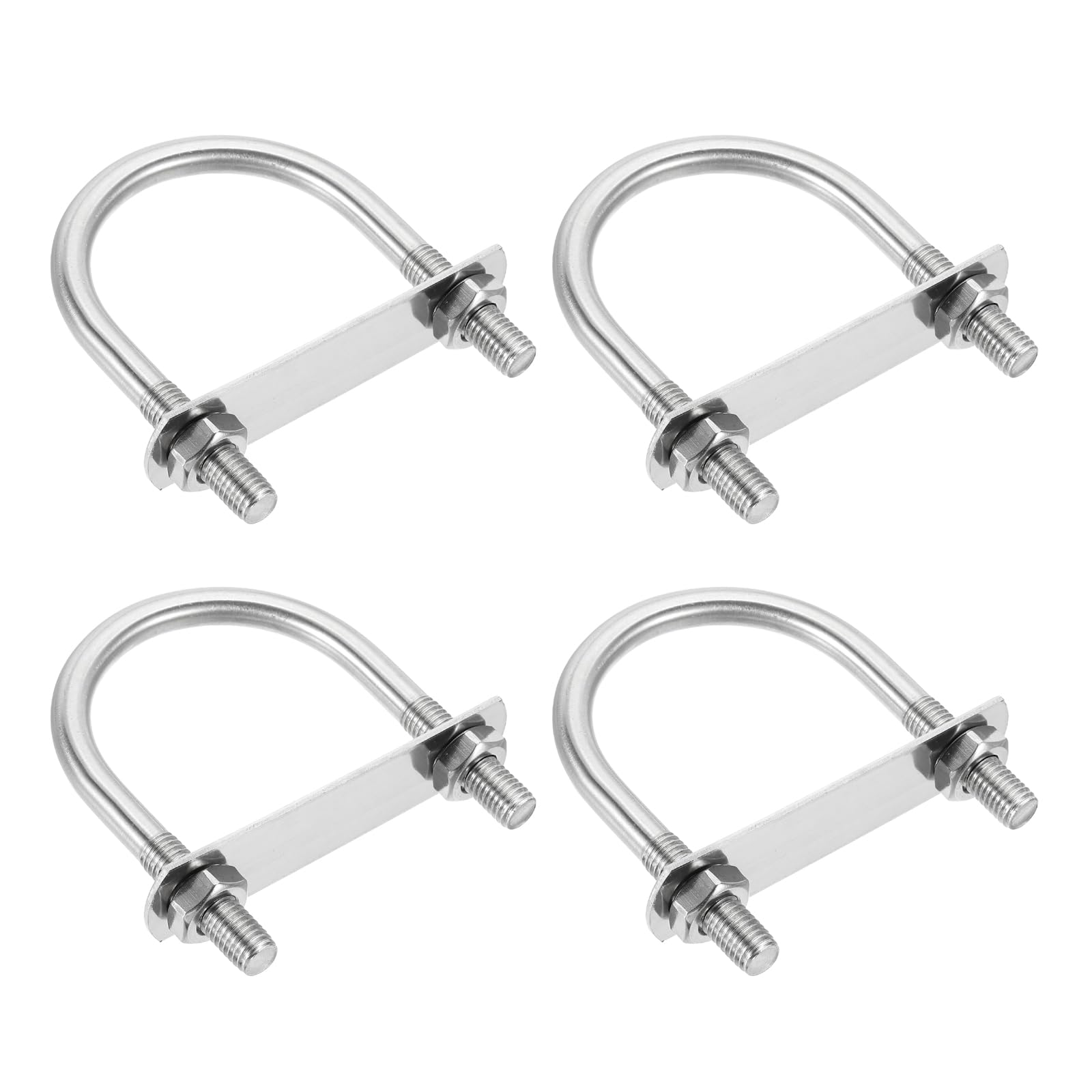 sourcing map M10 Round U-Bolts, 4 Sets 60mm(2.36 Inner Width 95mm(3.74") Length 201 Stainless Steel U-Clamp Bolt with Plates & Nuts for Automobile, Trailer, Boat Trail, Silver